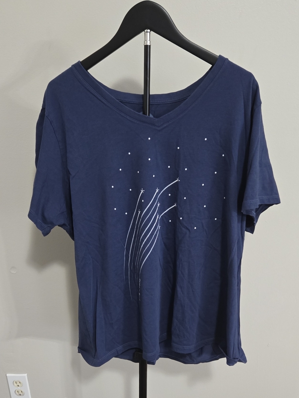 Life Is Good Navy V-Neck Short Sleeve Tee with Star Trail Graphic
